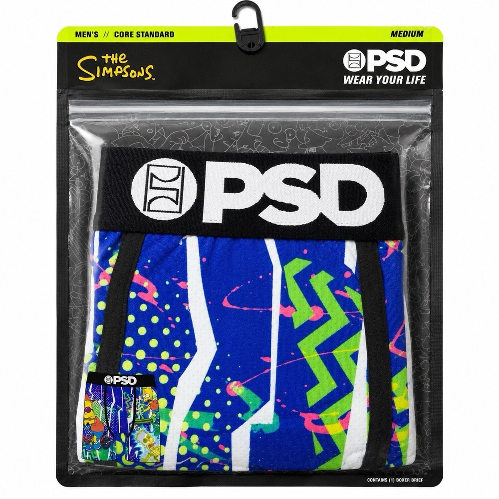 PSD x The Simpsons Bart Boxer Briefs Men's Medium Neon Graphic Underwear New